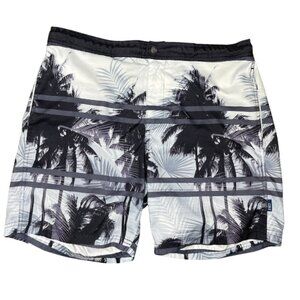 Cole Men's Black Grey Beach Scene Palm Trees Ocean Board Swim Shorts Trunks Sz L